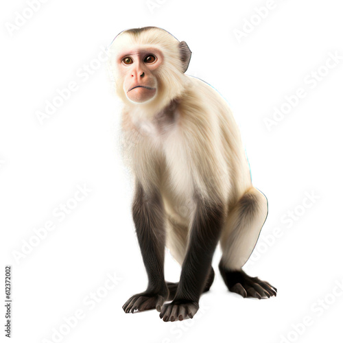 White faced capuchin isolated on white created with Generative AI photo