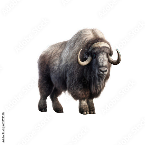 Musk ox isolated on white created with Generative AI
