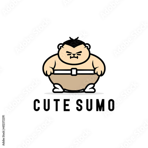 Cute sumo mascot character cartoon icon logo illustration. Design isolated flat cartoon style. Japanese wrestling cartoon