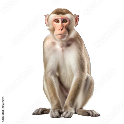 Rhesus monkey isolated on white created with Generative AI