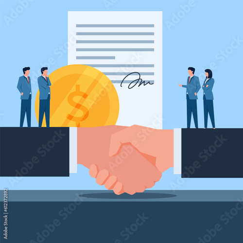 Handshake for agreement of obligation. Business flat vector concept illustration.