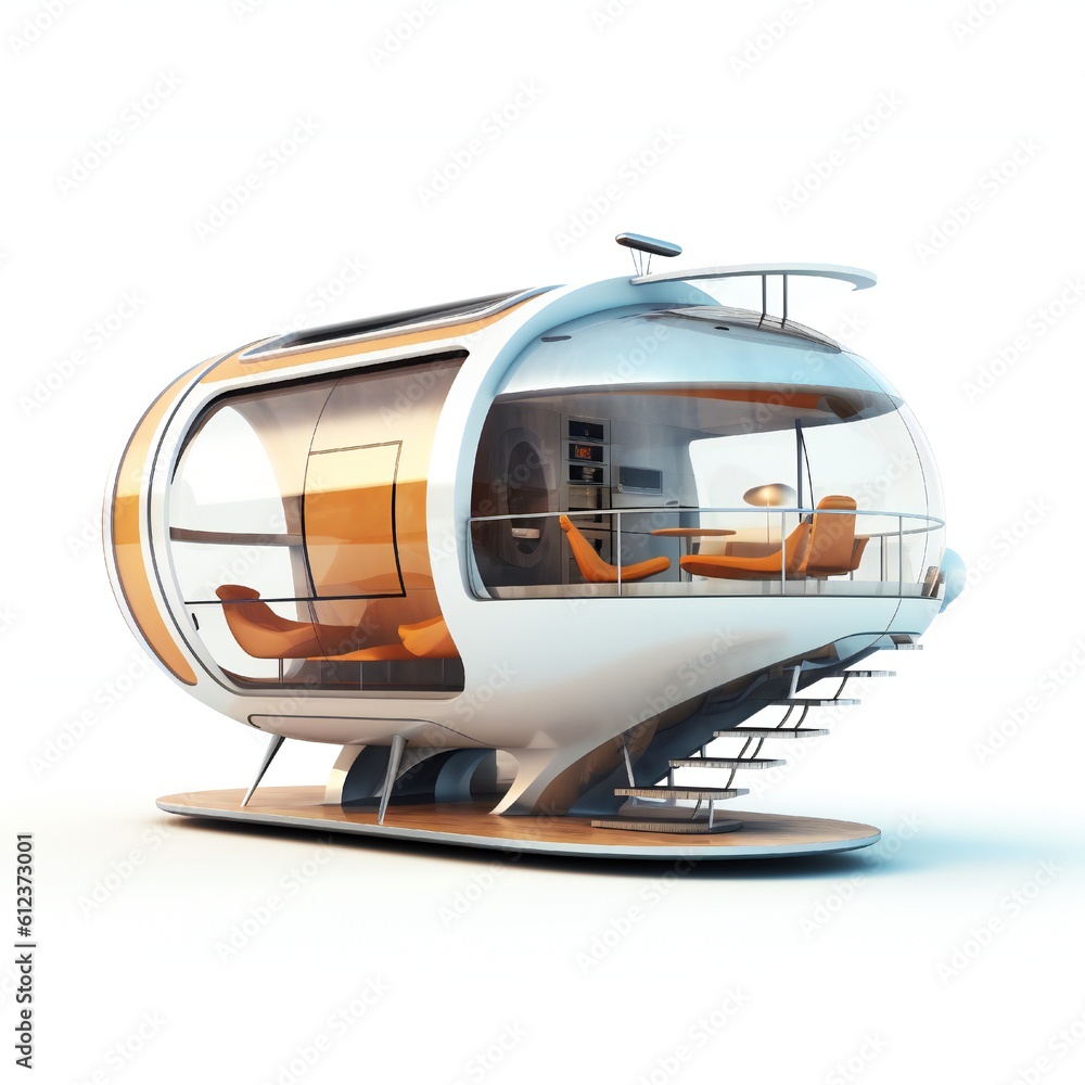 Obraz premium Futuristic tiny house on white background Generative AI
