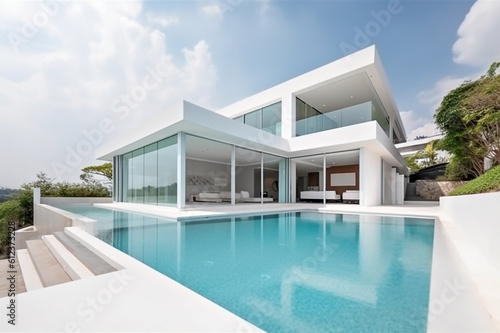 modern house with swimming pool. ai