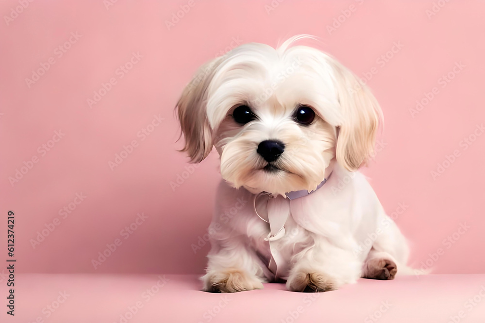 Maltese on light pink background Maltese on light pink background