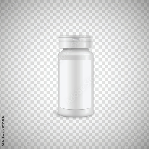Cool Realistic White plastic bottle set. Product Packing medicine. Various fluids Vector Illustration