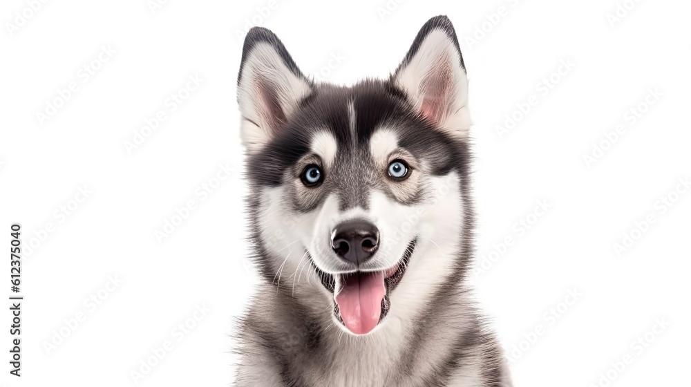 Funny Grey Puppy Dog Isolated on White. Adorable Animal with Cute Tongue Out: Generative AI