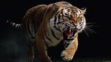 Furious Tiger Growling and Sprinting Aggressively - Action Shot with Generative AI. Perfect for Wildlife and Animal Themed Projects: Generative AI