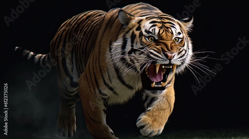 Furious Tiger Growling and Sprinting Aggressively - Action Shot with Generative AI. Perfect for Wildlife and Animal Themed Projects  Generative AI