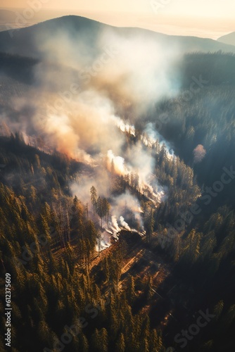 Aerial view of wildfires Generative AI © LayerAce.com