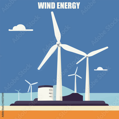 Vector illustration of wind energy. Green energy. renuable power source. Windmill