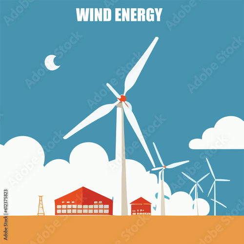 Vector illustration of wind energy. Green energy. renuable power source. Windmill