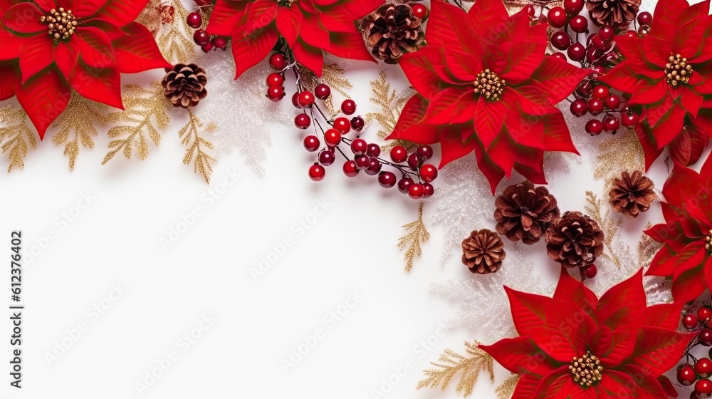 Christmas decoration, Frame of flowers of red poinsettia