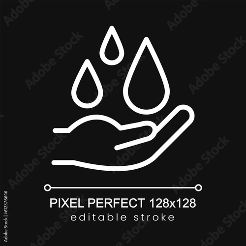 Water resources pixel perfect white linear icon for dark theme. Isolated vector illustration. Thin line illustration. Isolated symbol for night mode. Editable stroke. Poppins font used