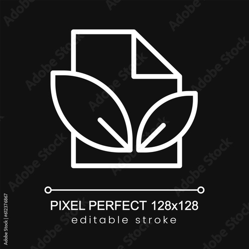 Paper recycling pixel perfect white linear icon for dark theme. Waste material. Isolated vector illustration. Thin line illustration. Isolated symbol for night mode. Editable stroke. Poppins font used