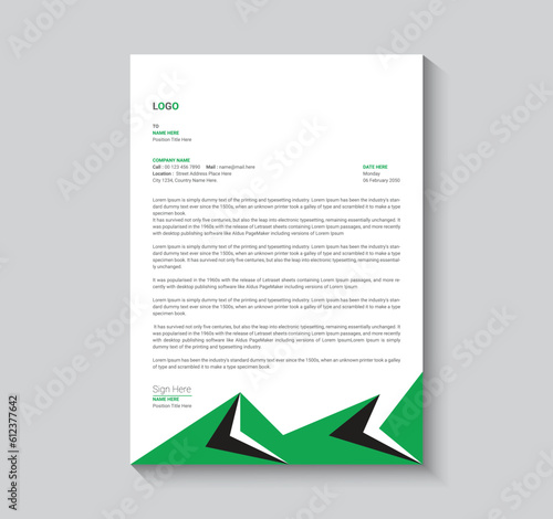 green and black letterhead template design photo