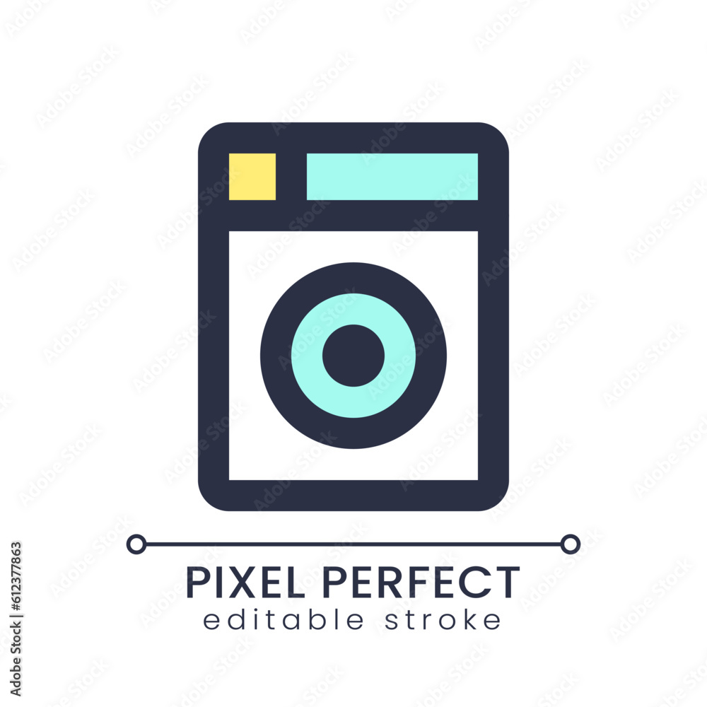 Washing machine pixel perfect RGB color ui icon. Hotel laundry service. Simple filled line element. GUI, UX design for mobile app. Vector isolated pictogram. Editable stroke. Poppins font used Washing machine pixel perfect RGB color ui icon. Hotel laundry service. Simple filled line element. GUI, UX design for mobile app. Vector isolated pictogram. Editable stroke. Poppins font used
