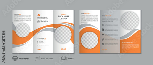 Professional clean modern and corporate various colorful unique trifold brochure template, three fold cover page, three fold presentation, bifold brochure background layout design with mockup