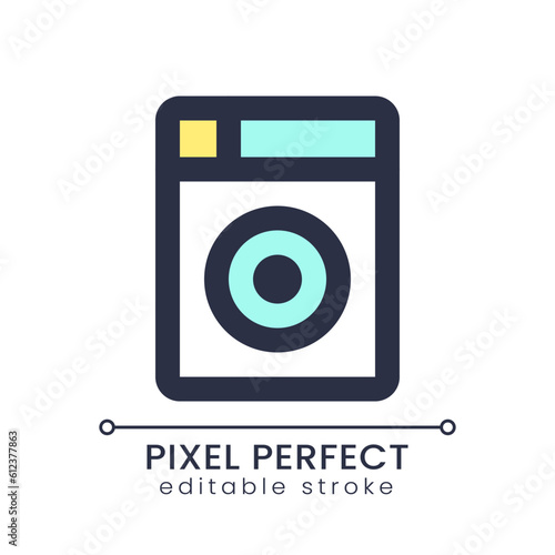 Washing machine pixel perfect RGB color ui icon. Hotel laundry service. Simple filled line element. GUI, UX design for mobile app. Vector isolated pictogram. Editable stroke. Poppins font used