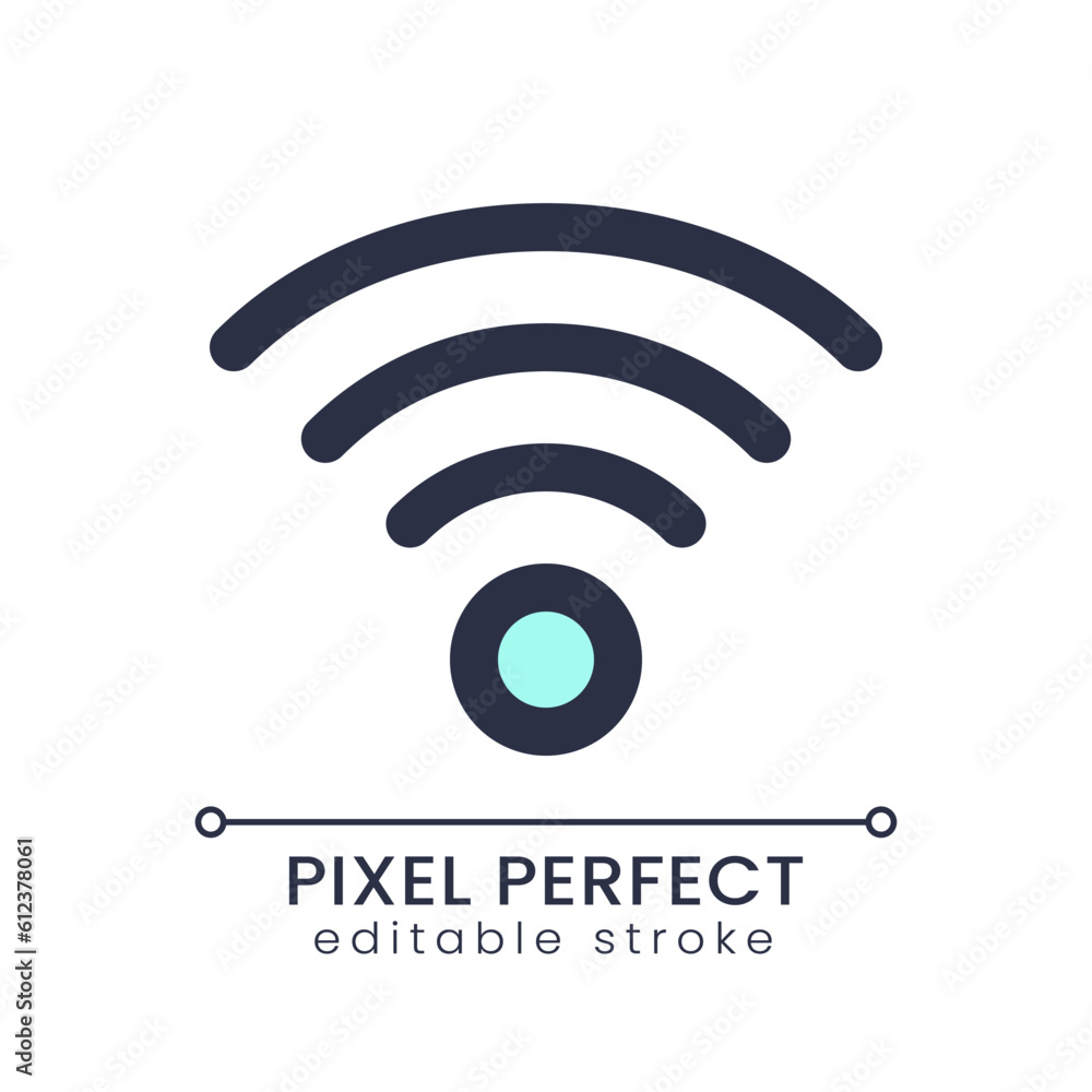 Wireless internet pixel perfect RGB color ui icon. Access to Internet. Simple filled line element. GUI, UX design for mobile app. Vector isolated pictogram. Editable stroke. Poppins font used Wireless internet pixel perfect RGB color ui icon. Access to Internet. Simple filled line element. GUI, UX design for mobile app. Vector isolated pictogram. Editable stroke. Poppins font used