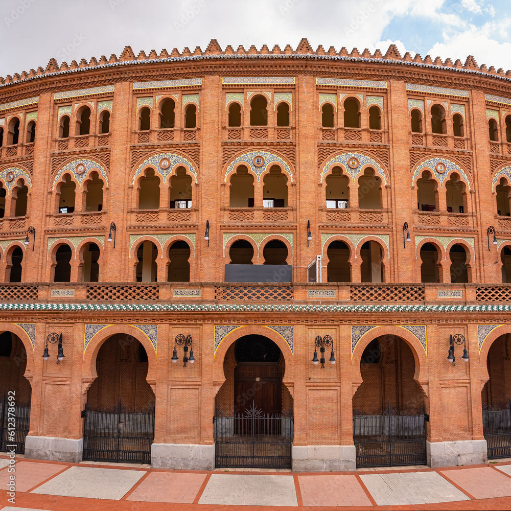 Cover of the bullring of Las Ventas with its typical old brick architecture, Madrid.