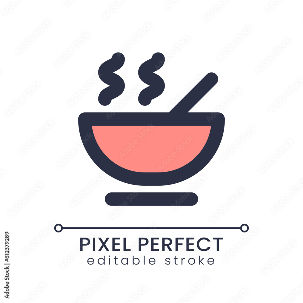 Dinner pixel perfect RGB color ui icon. Meal included. Paid hotel service. Simple filled line element. GUI, UX design for mobile app. Vector isolated pictogram. Editable stroke. Poppins font used Dinner pixel perfect RGB color ui icon. Meal included. Paid hotel service. Simple filled line element. GUI, UX design for mobile app. Vector isolated pictogram. Editable stroke. Poppins font used