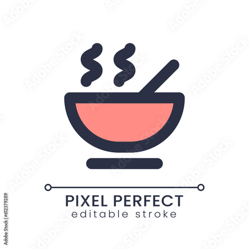 Dinner pixel perfect RGB color ui icon. Meal included. Paid hotel service. Simple filled line element. GUI  UX design for mobile app. Vector isolated pictogram. Editable stroke. Poppins font used