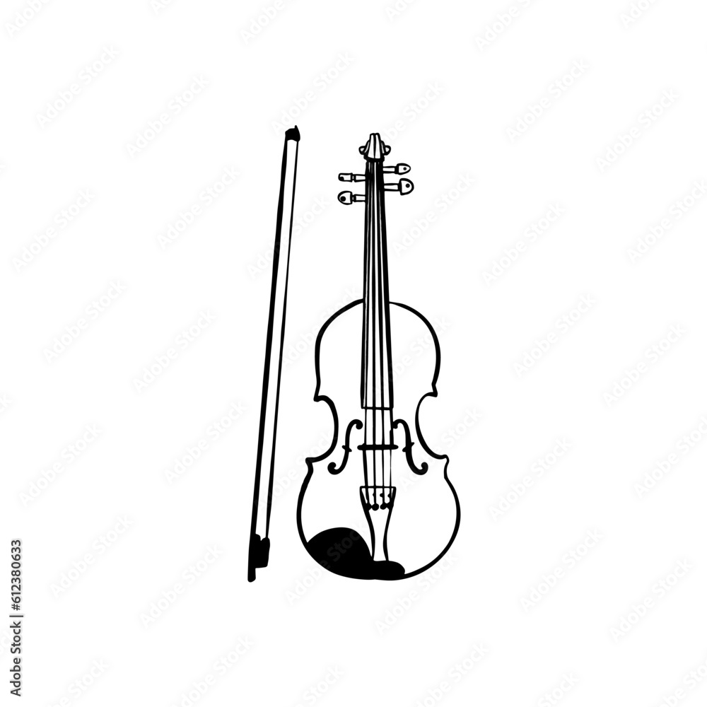 Vector sketch hand drawn violin silhouette, line art