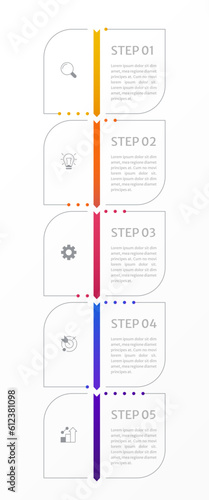 Increase company revenue infographic chart design template. Editable infochart with icons. Instructional graphics with 5 step sequence. Visual data presentation. Merriweather Sans font used photo