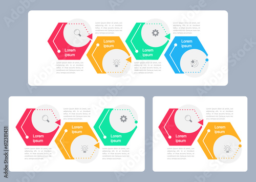 Team motivation infographic chart design template set. Editable infochart with icons. Instructional graphics with options, steps sequence. Visual data presentation. Arial, Merriweather Sans fonts used photo