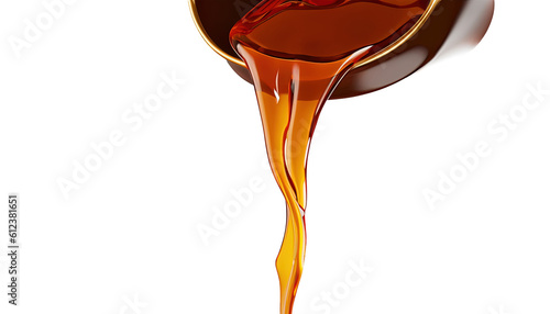 3D Render Maple Syrup Honey Pouring Isolated Design on White Background with Copy Space, liquid, food photography, food styling, food presentation, advertising, branding, graphic design, Banner, 