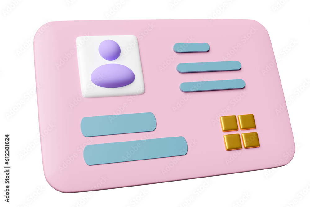 3d Id card icon isolated. human resources, plastic card, Job search, verify identity concept, 3d render illustration 3d Id card icon isolated. human resources, plastic card, Job search, verify identity concept, 3d render illustration