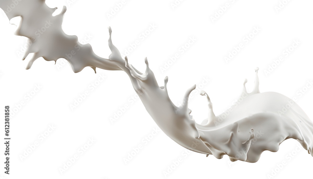 Fototapeta premium 3D Render Milk Splash and Pouring on White Background for liquid, food photography, food styling, food presentation, advertising, graphic design, web design, Poster Banner design, product design,
