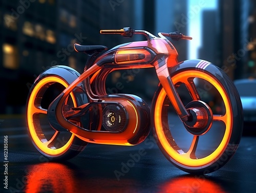 Futuristic motorcycle on the street Created with generative Ai technology