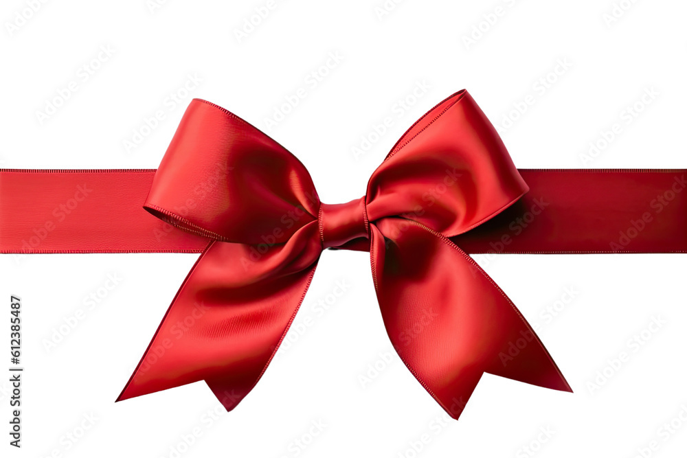 Red bow with long ribbon cut out transparent background, PNG ,Generative AI Red bow with long ribbon cut out transparent background, PNG ,Generative AI