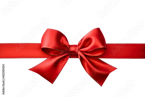 Red bow with long ribbon cut out transparent background, PNG ,Generative AI