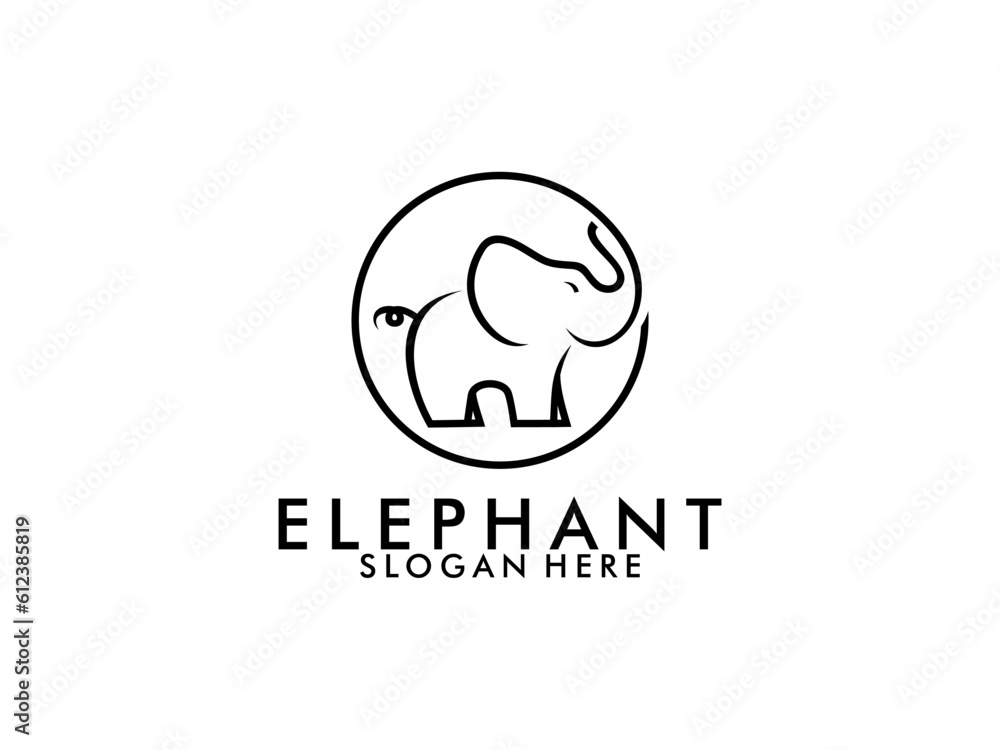 Elephant Cute with line art style logo design template Elephant Cute with line art style logo design template