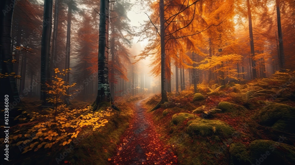 Autumn magical forest background