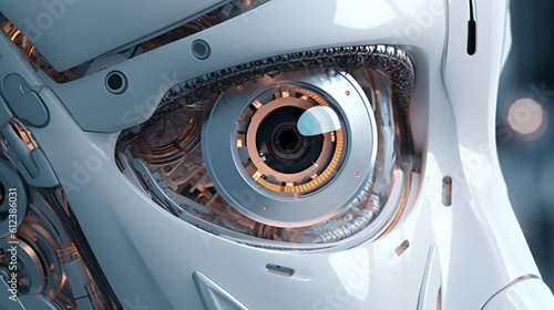 AI白色ロボットの瞳をクローズアップGenerativeAI