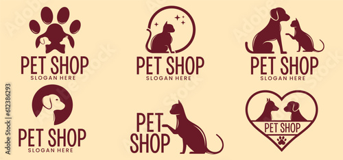pet shop vector logo, dog and cat grooming suitable for company symbol