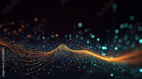 Modern digital abstract 3D background. Can be used in the description of network abilities, technological processes, digital storages, science, education, etc. Copy space. Based on Generative AI © Yeti Studio