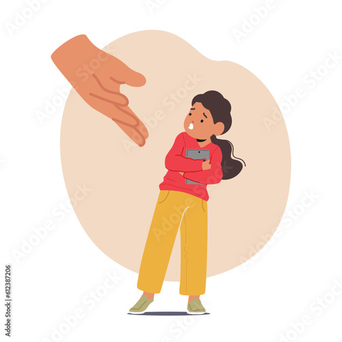 Stubborn Child With Gadget Addiction Adamantly Holds Onto Smartphone, Defying Parent's Request To Hand It Over