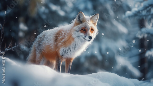 AI generative image about a fox in a snowy winter scene  © nanihta