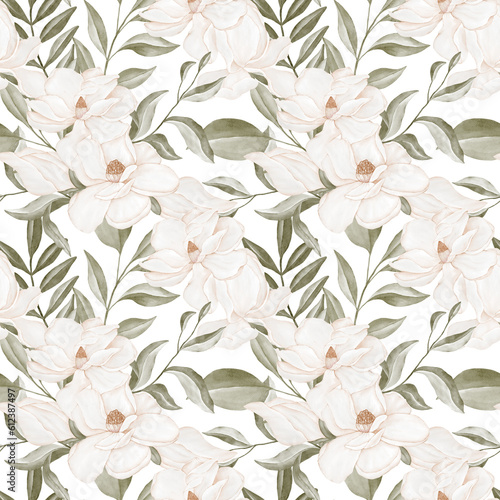 Seamless pattern with beige magnolias