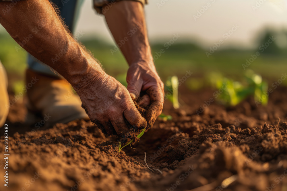 Person planting seedling, generative ai Person planting seedling, generative ai