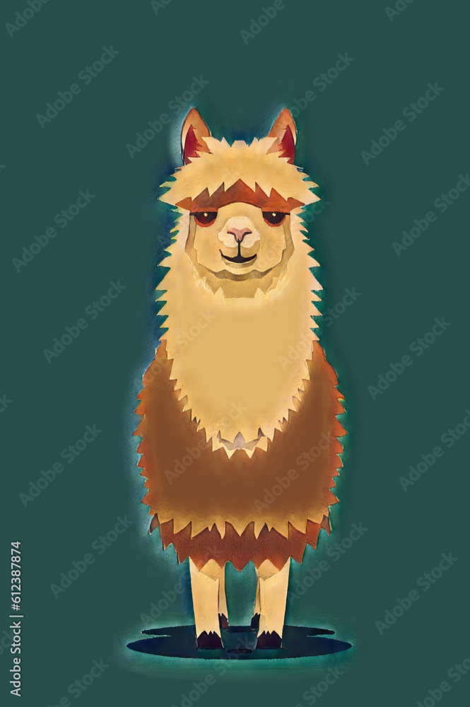 cute alpaca drawing illustration of llama mammal farm animal on green background, ai generated cute alpaca drawing illustration of llama mammal farm animal on green background, ai generated
