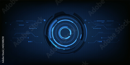 Vector illustration of futuristic blue digital high technology with circle hud and digital circuit element pattern for game and advertising artwork.Future tech design concepts.