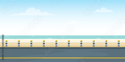 Scene cartoon beach road, Vector illustration.
