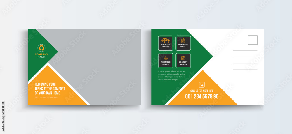 Professional Business Postcard, Creative Junk Removal ads, trash removal banner design template, Event Card layout, Invitation card, Direct Mail EDDM template
