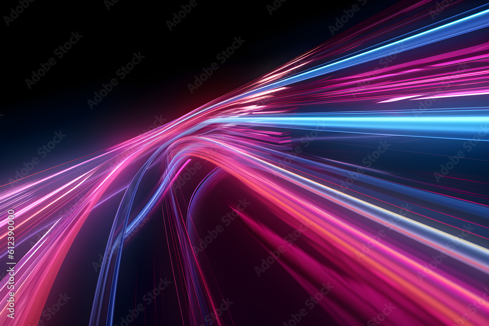 Abstract neon speed line background, Generative AI