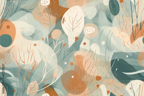Obraz Inspirowana naturą abstrakcyjna grafika o organicznych kształtach i kojących kolorach, stworzona za pomocą sztucznej inteligencji